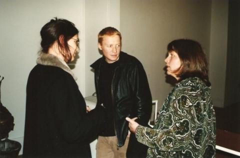 Richard Crow, The Living Archive, closing event, Blue Oyster Gallery, August 1999, photo by Rob Garrett. With Susan Ballard, Nathan Thompson, Kim Pieters
